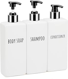 Segbeauty Quadratischer Seifenspender, nachfüllbar, 3 Stück 479 ml Kunststoff-Pumpflaschen, 500 ml leer, wiederverwendbar, modernes Badezimmer, Küche, Körperseife, Weiß