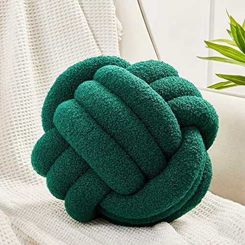 Image of Uvvyui Knot Pillow Ball, Soft Home Decorative Pillows, Round Throw Pillow, Handmade Knotted Plush Pillow, Round Boucle Pillow Cushion (14 Inches Dark Green)
