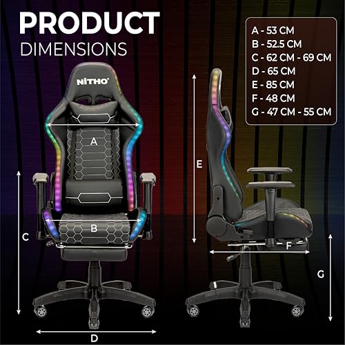 Image of NiTHO HALO RGB Gaming Office Chair with Retractable Footrest | Ergonomic 135 Reclining Computer Chair with USB-Powered RGB Light Strips, Adjustable Armrests, Swivel Chair for Gaming or Work, Black