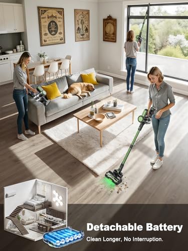 Image of OIRFND Cordless Vacuum Cleaner, 58KPa /60Mins 10 in 1 Self-Standing Stick Vacuum (Army Green)
