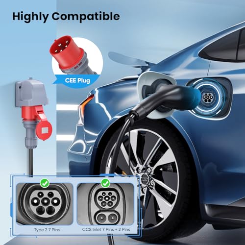 Mobile Wallbox 11 kW Charger Type 2, [6 m, 3-Phase] Charging Cable Type 2 CEE Plug, 6-16A EV Charger Type 2 Charging Cable, Schuko, EV Charger and Mobile Charging Station, Timed Charging