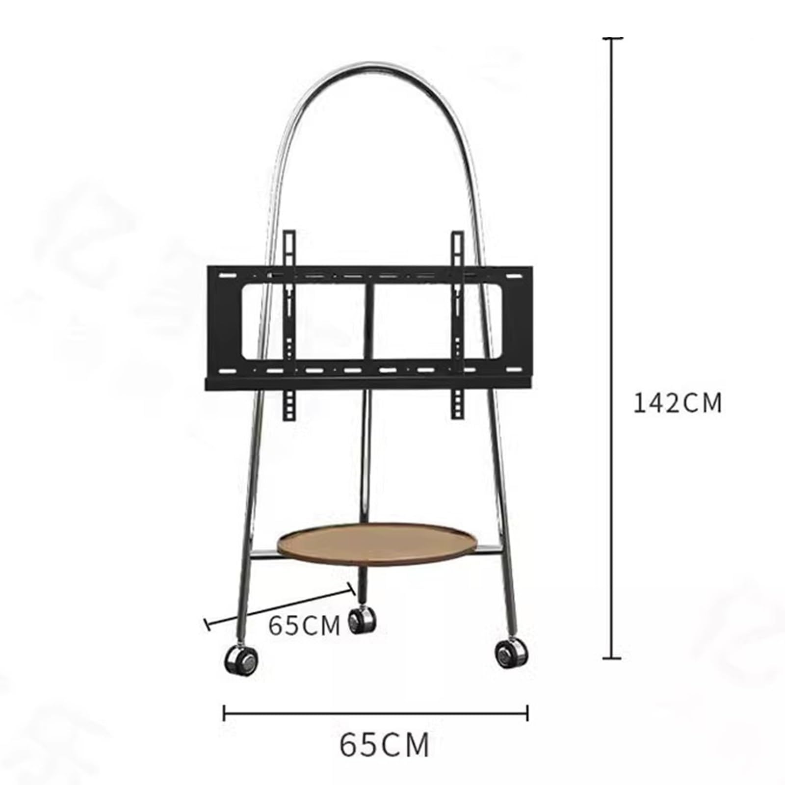 Supporto TV da pavimento portatile - Carrello TV mobile con vassoio in legno, supporto TV su ruote per TV da 32-65 pollici, supporta fino a 60 kg/132 libbre, VESA m,Silver