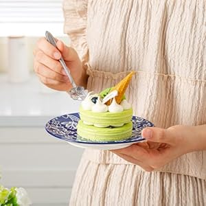 Ceramic Dessert Plates Set 6 Inch Small Appetizer Plates for Kitchen Salad Plate for Cake Snacks Side Dish Microwave Dishwasher Safe Gift Vintage Blue