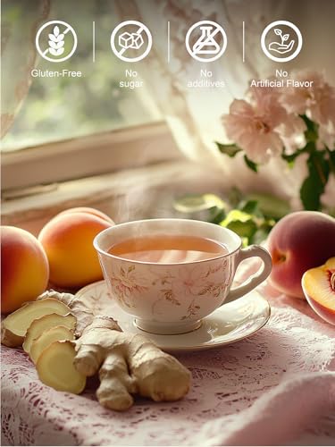 Image of TeeLux Decaf Peach Ginger Black Tea, Decaffeinated Black Tea Flavored with Spicy Ginger & Peach Flavor, Smooth & Full-Bodied, 100 Count