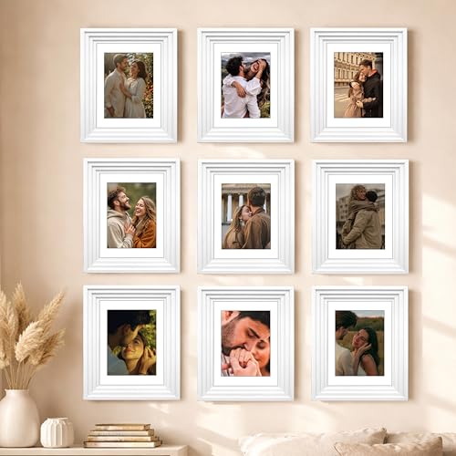 Image of Art Street Luxury Photo Frame for living room, Modern Step Design Photo Frames for Photograph, Art Work, Kids Room Set of 9 (11x14 Inch, White)