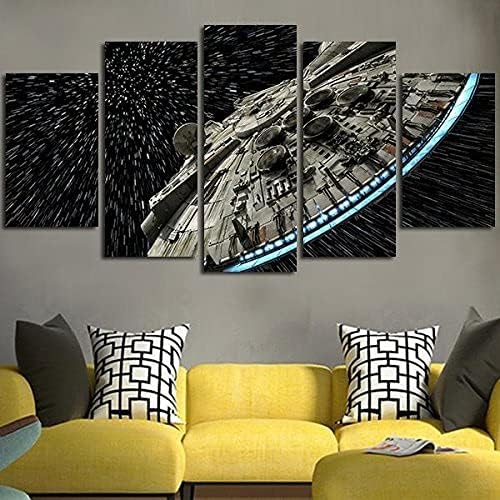 5PCS Framed Star Wars Millennium Falcon Canvas - 5 Piece Canvas Star Wars Millennium Falcon Space Artwork for Office and Home Wall Decor (XLarge: 40 * 60cm x2pcs+40 * 80cm x2pcs+40 * 100cm x1pc)
