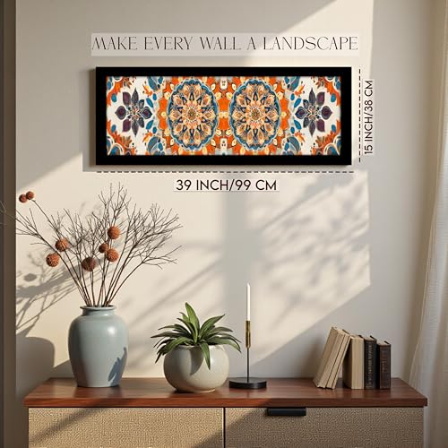 Image of PAINTINGMANTRA Flower Painting for Wall Decoration Traditional Indian Mughal Art Framed Luxury Paintings for Home Decoration, Living room, Bedroom and Office Decoration (99x38 CM)