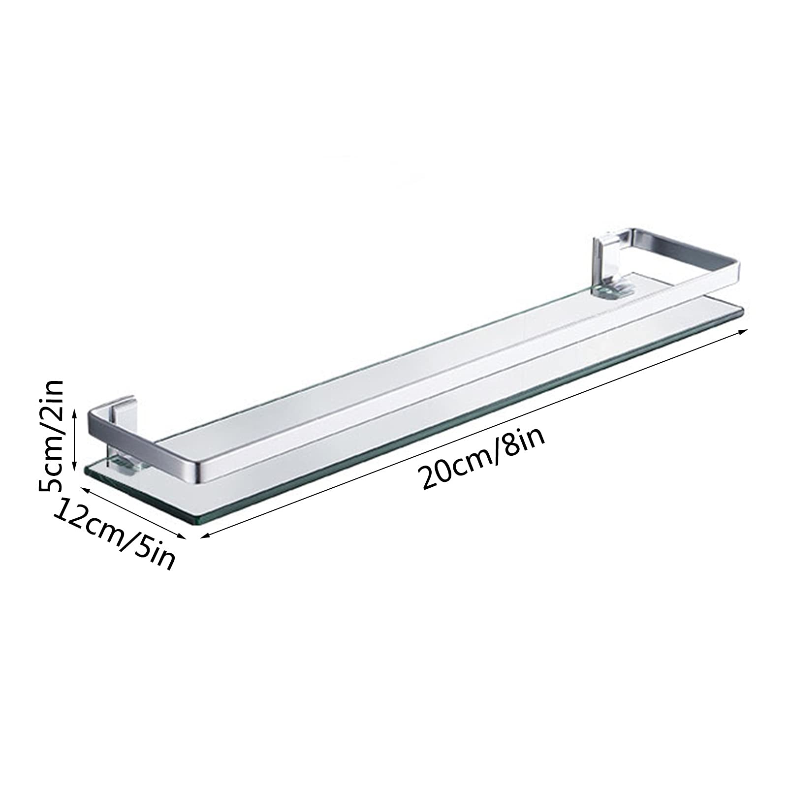 Mensole Galleggianti, Mensole per Doccia in Lega di Alluminio con Corrimano, Mensola in Vetro Temperato per Bagno Montata A Parete, Finitura Anodizzata, per Cu,20cm/8in