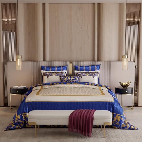 Image of Stoa Paris 300TC UltraSatin Super Size 7 Piece Comforter Set, 274cm x 274cm Ideal for King & Double Bed, Gentle on Skin & Hair, Fade & Wrinkle Resistant, Home Decor, Quick Dry, Coronation - Blue