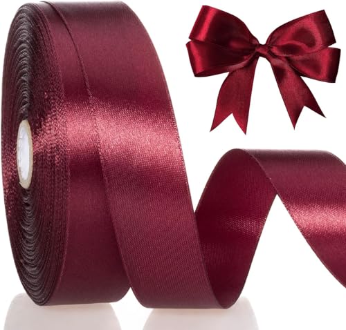 Burgundy Ribbon 20mm Wide Dark Red Satin Gift Wrap Ribbon 22Meter *1 Roll for Crafting Decor &Gift Wrapping for Birthday Holiday Wedding Party Festival DIY Bow Craft Decoration (Wine Red)