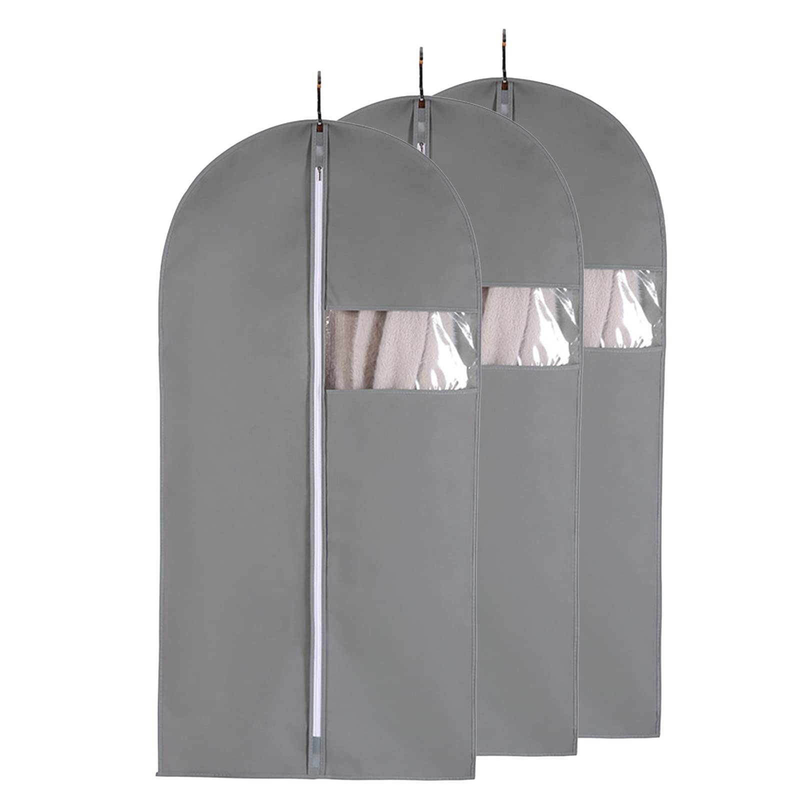 Paquete de 3 fundas para ropa con cremallera, bolsas para ropa de 140 cm, almaceras, fundas para ropa colgantes transpirables, fundas para abrigos y chaquetas, negro-60x140cm (gris 60x140cm)