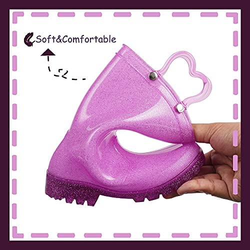 OUTEE Toddler Girls Rain Boots Little Kids Baby Light Up Glitter Waterproof Rubber Mud Shoes Lightweight Sparkle Pink Adorable with Easy-On Handles Non Slip (Size 12,Pink) - 4