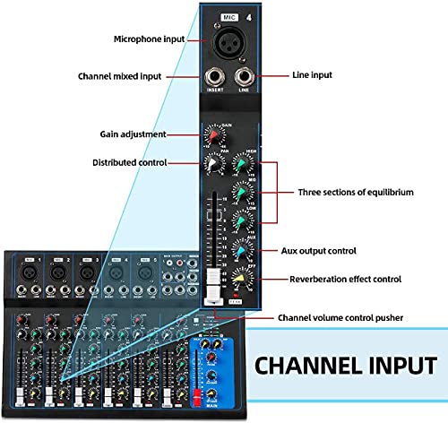 Miniatura 5 de Depusheng Ht7 Mezclador De Audio Portátil Bluetooth Con Consola De Mezcla De Sonido Usb Dj Bandas De 7 Canales Tableros De Mezcla Conector De Mp3 Alimentación De 48 V, Para Grabación Por Computadora