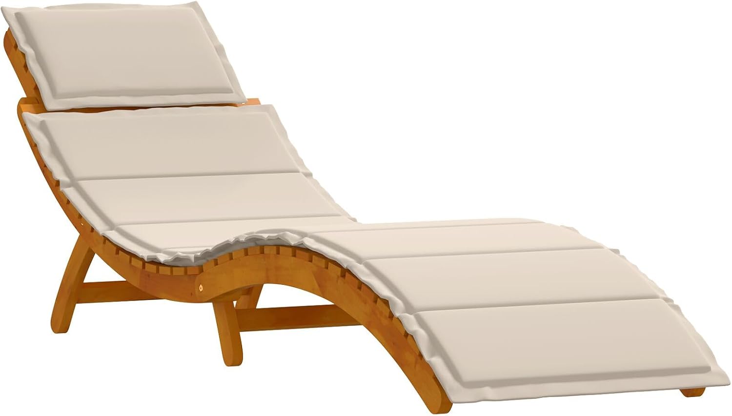 A single vidaXL acacia wood sun lounger with cream cushions, viewఒక కోణం నుండి ed.