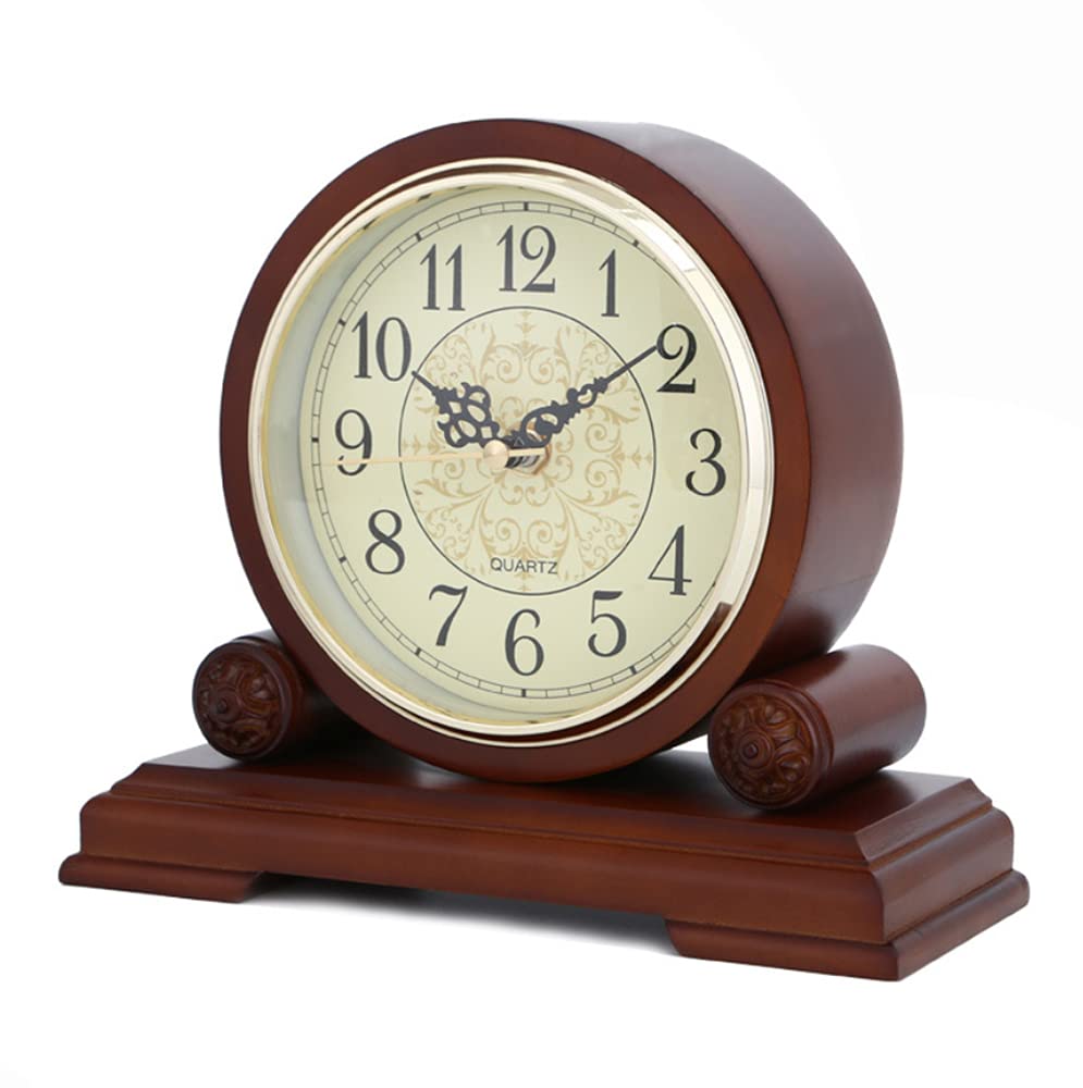 Handmade solid wood table clock, mantel clock bracket bronze surface and numbers, silent quartz wooden clock, silent retro mantel clock