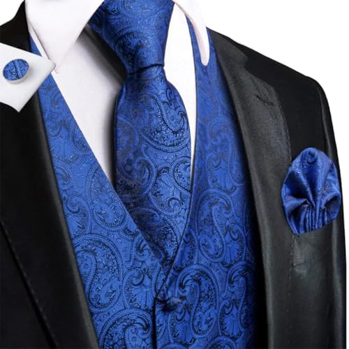 Men's Classic Paisley Vest and Tie Set 4Pcs Waistcoat Cufflinks for Formal Events4