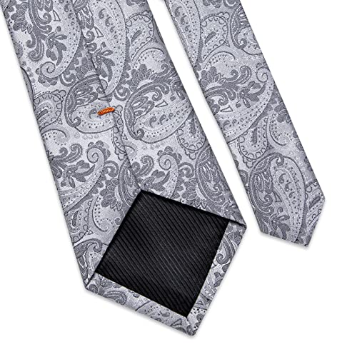Image of DiBanGu Mens Paisley Tie Sets Silk Jacquard Woven Floral Necktie and Pocket Square Cufflinks Wedding Business Party