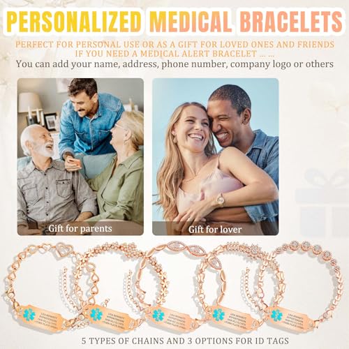 MOTICIUS Personalized Medical Alert Bracelets for Women Custom Medical Bracelets Personalized Medic ID Bracelet Stainless Steel Engraved Emergency Bracelet ID Wristband4