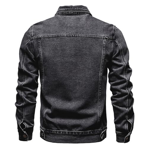 Image of Men's Denim Jacket Vintage-Inspired Jean Jacket with Multiple Pockets - Cotton Blend, Machine Washable