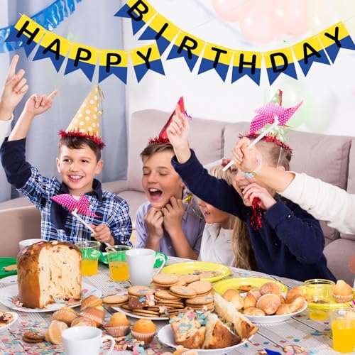 Image of VitalCozy Yellow Cartoon Birthday Banner Cute Anime Theme Birthday Decorations Paper Banner for Party Hanging Bunting Decor