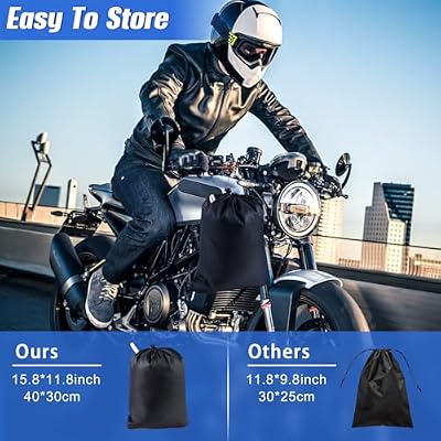 Heavy Duty Motorcycle Cover XL Waterproof Outdoor,600D Power Sports Vehicle Covers,Nano Silver Inner,5 Reflective Strips,3 Windproof Buckles,Air Vents,Rain UV Dust Proof(1XL 86x39x51 Black-Orange)