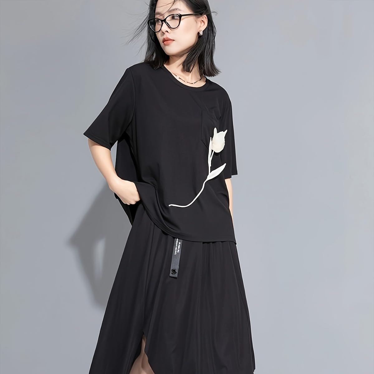 Womens Summer Tops Dark Style Short Sleeve Blouses for Women Dressy Casual Crew Neck Shirts - Image 6