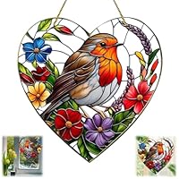 Sun Catcher Acrylic,Window Sun Catcher,Suncatchers Flowers and Bird,Stained Glass Effect Acrylic Window Hanging,Garden Suncatcher Bird Ornament,Stained Glass Window Hangings,Crystal Suncatcher,B