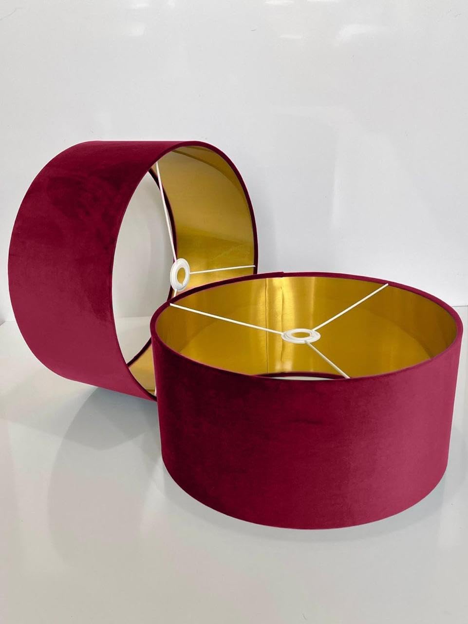 New Handmade by Order Cranberry Red Velvet Drum lamp Shade Ceiling Shade with Metallic Lining of Gold,Silver or Copper lamp Shades Suitable for Ceiling and Tables
