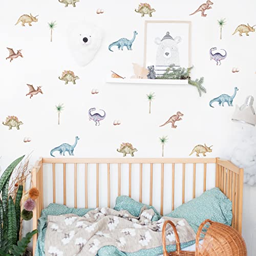 Image of QUCHENG Dinosaur Wall Decals Animal Boys Bedroom Stickers Removable Decor Nursery Kids Room Modern Stylish Murals DIY Cute Decorations 5 Sheets