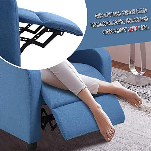 Fabric Recliner Chair Reading Chair Home Theater Seating Single Sofa For Living Room Wing Back Reclining Lounge Chair Recliner Sofa Modern Style Single Chair With Backrest, Blue #TOP2