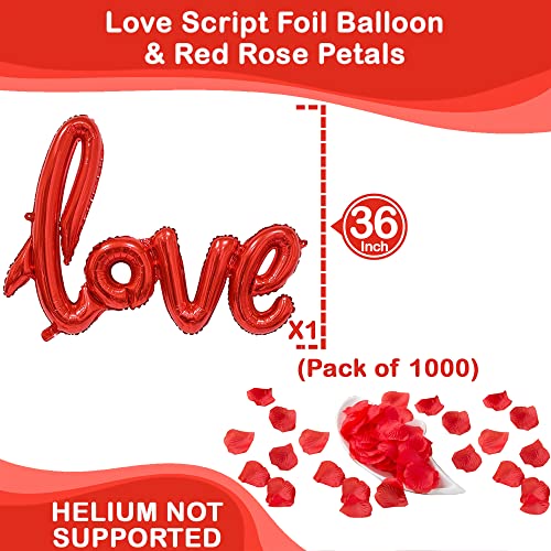 Giant, I Love You Balloons Set 36 Inch - Red Rose Petals, Pack Of 1000 | Script Love Balloon, Red Heart Balloons For Valentines Day Decor | Heart Shaped Balloons For Romantic Decorations Special Night #TOP3