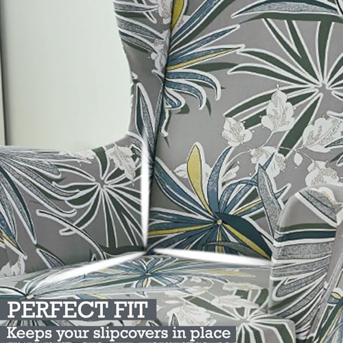 Image of HOKIPO Polyester Blend 140 GSM Stretchable Wing Chair Cover, Frost Grey Marginata (AR-5135-D7)