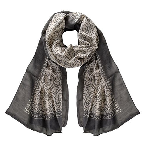 Peach Couture Lightweight Damask Paisley Scarves Summer Shawls Sheer Wraps (Grey Paisley)