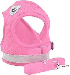 Coleira Pet Peitoral Refletível Com Guia para Cães Regulável Confortável para Cachorro (S (P), Rosa)