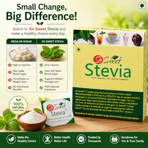 Image of So Sweet Stevia Sugar-Free Natural Zero-Calorie Sweetener, 50 Sachets (Pack of 10), Convenient for Sweetening Drinks, Baking, and Cooking, Diabetic & Keto-Friendly, Ideal for Healthy Lifestyles