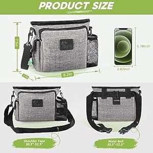 Massive Canine Deal with Pouch for Coaching with Magnetic Closure, Transportable Canine Strolling Fanny Pack Constructed-in Poop Bag Dispenser and A number of Pockets, Consists of Waist Belt Clip, Adjustable Shoulder Strap (Gray)