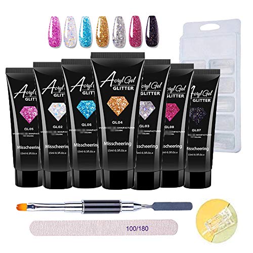 Anself Glitzer Nagel Gel Diamant Glitter Gel Nagel Gel Set Nagelverlängerung Kit mit Nagel Gel, 100Stk Nagelspitzen Form…
