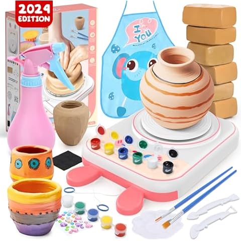 Skirfy Pottery Wheel for Kids-Art&Crafts Kits for Kids Ages 9-12 Clay Sculpting Tools & Painting Kit,Birthday Gift Girls Toys 8-10,DIY Kits Clay Maker for Beginners with 6 Packs Modeling Clays Cover