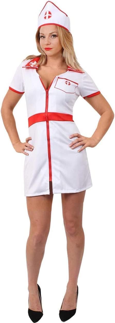 Adult Sexy Nurse Fancy Dress Costume - Medium - Nurse Dress, Stockings And Matching Hat - Perfect For Fancy Dress Parties And Halloween Fancy Dress