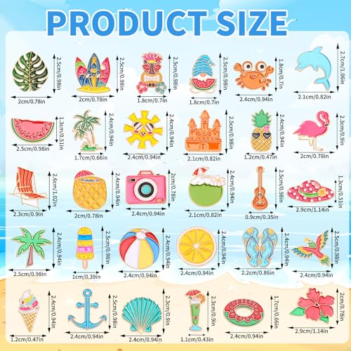 Image of SANNIX 60Pcs Summer Enamel Pins, Bulk Hawaiian Lapel Pins for Backpacks, Cartoon Watermelon Surfboard Coconut Tree Brooch Pins Beach Button Badges for Clothes Bags Hats Accessories, 30 Styles