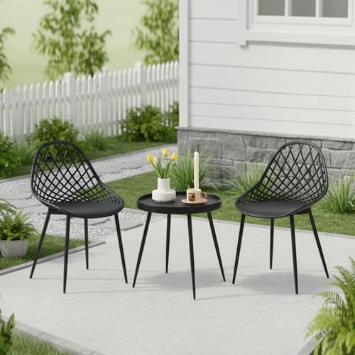 DazzlerE Metal Garden Chairs Set of 2 Outdoor Bistro Sets for 2 Ergonomic Chairs Suitable for Indoor or Outdoor Black 2 Chairs + 1 Coffee Table