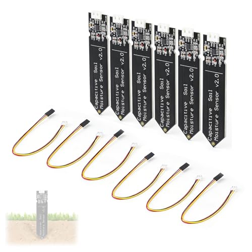 Zyrtkeriom Lot De 6 Capteurs D'humidité du Sol, Module Analogique Capacitif, Hygromètre pour Surveillance De L'humidité des Plantes, Compatible avec Arduino