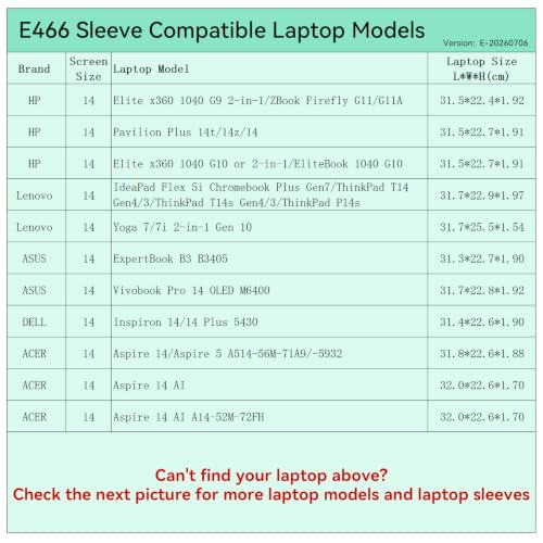 Image of Smatree Elite Laptop Sleeve for 14 inch HP Pavilion /ZBook Firefly /Elite /EliteBook, Lenovo ThinkPad /IdeaPad /Yoga, ASUS ExpertBook /Vivobook, DELL Inspiron, Acer, Protective Laptop Case with Pocket(E466)