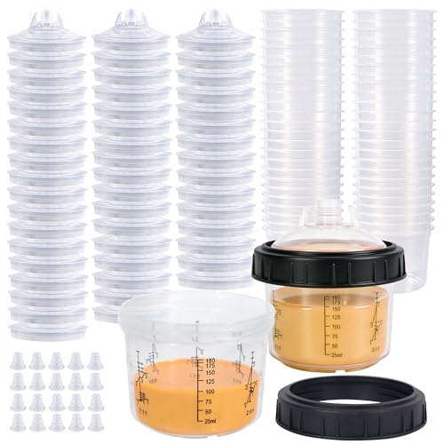 Image of Disposable Paint Gun Cup, HVLP Paint Sprayer Gun Mixing Cups | 6.7 Ounce(200ML) Kit with 50 Cups and Lids System, Suitable for Automotive, Car Painting And Furniture