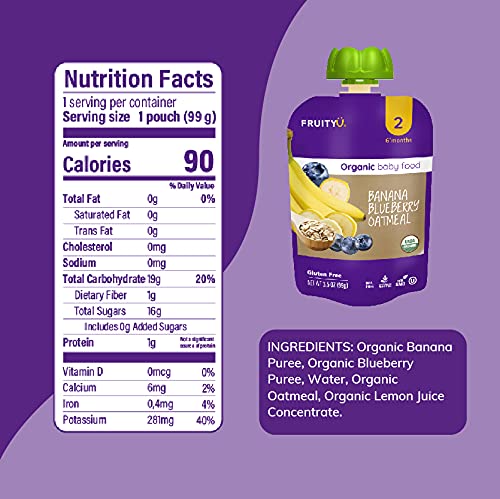 Fruityu Organics Baby Food Stage 2 Variety Pack - Banana Blueberry Oatmeal, Apple Mango Spinach, Apple Cherry 3.5 Ounce Pouch (Pack Of 12) #TOP6