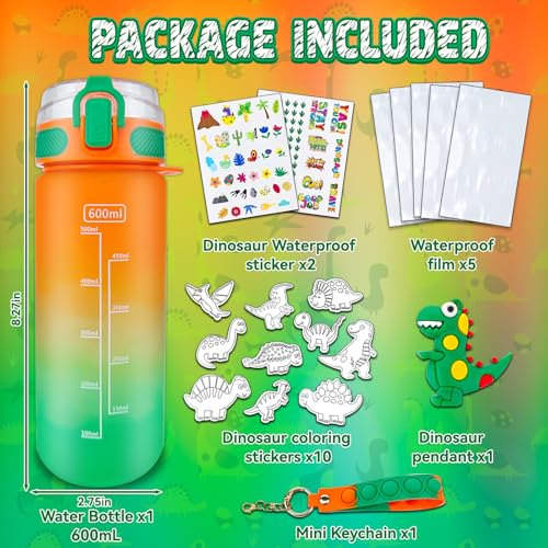 Image of EDSPORTSHOUSE Decorate Your Own Water Bottle Kits for Boys Age 5-12,Dinosaur Painting Crafts,Fun Arts and Crafts Toys for Boys Birthday Christmas(Dinosaur)