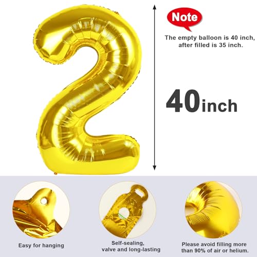Image of 2 Balloon Numbers Birthday Decorations, 40In Gold Balloons for Men Women | Eye-catching Appearance, Perfect Decorative Centerpieces, Convenient Self-sealing Structure, Widely for Various Occasions