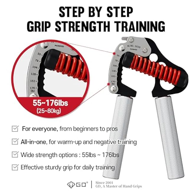 GD IRON GRIP Grip Strength Trainer Adjustable Hand Gripper Strengthener Hand Grip Exerciser Wrist Strengtheners Silent & Durable ¨C Forearm, Finger & Hand Strength Training for Athletes, Climbers & Rehabilitation