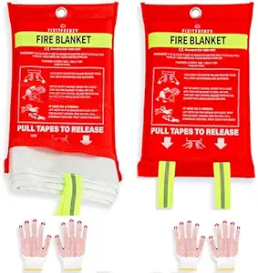 FIXITFRENZY Emergency Fire Blanket for Home, 2 Blankets with 2 Pairs of Gloves, Fiberglass Fire Blanket, Fire Extinguisher Blanket, Fire Suppression Blanket for Kitchen, Grill & Camping 39?x39?
