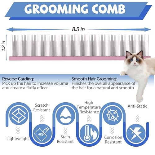Image of 8.5 Inch Dual Tooth Pet Comb for Mats and Tangles,Professional Grooming Comb Removing Excess Hair for Long-Haired Cats and Dog Kit,Prevent Undercoat, Excess Hair,Mats and Tangles,Pet Essential